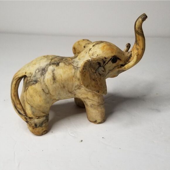 VTG Crushed oyster  Handmade Elephant Figurine Statue Marbleized trunk raised - Picture 5 of 13